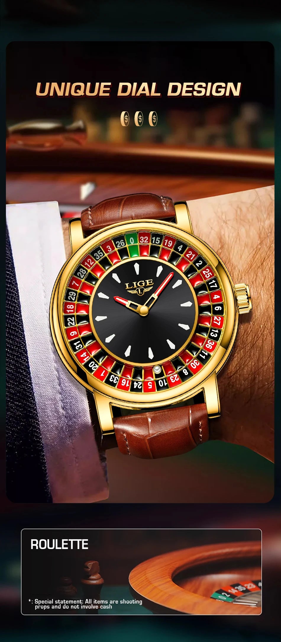LIGE Men's Rotating Dial Quartz Watch — Luminous, Waterproof, Creative Design