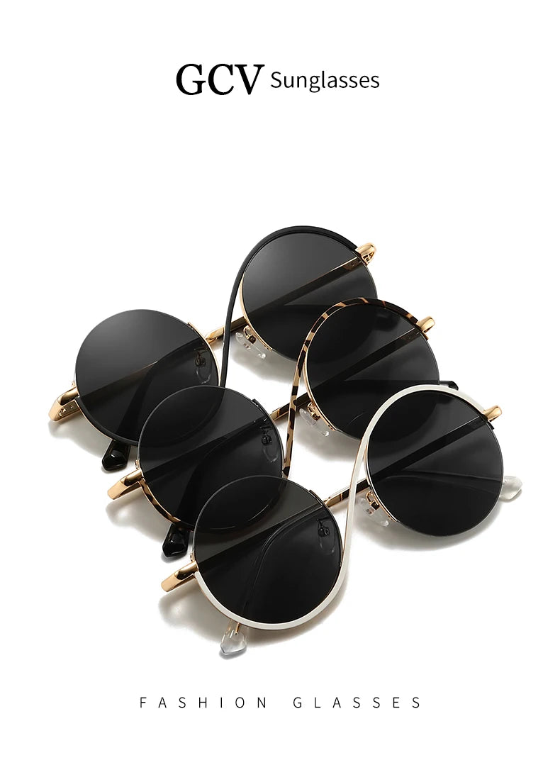 GCV Brand Hot Sale Avant-Garde Personality Women Female Gorgeous Sunglasses Round Frame Glasses Fashion Punk Style New Metal