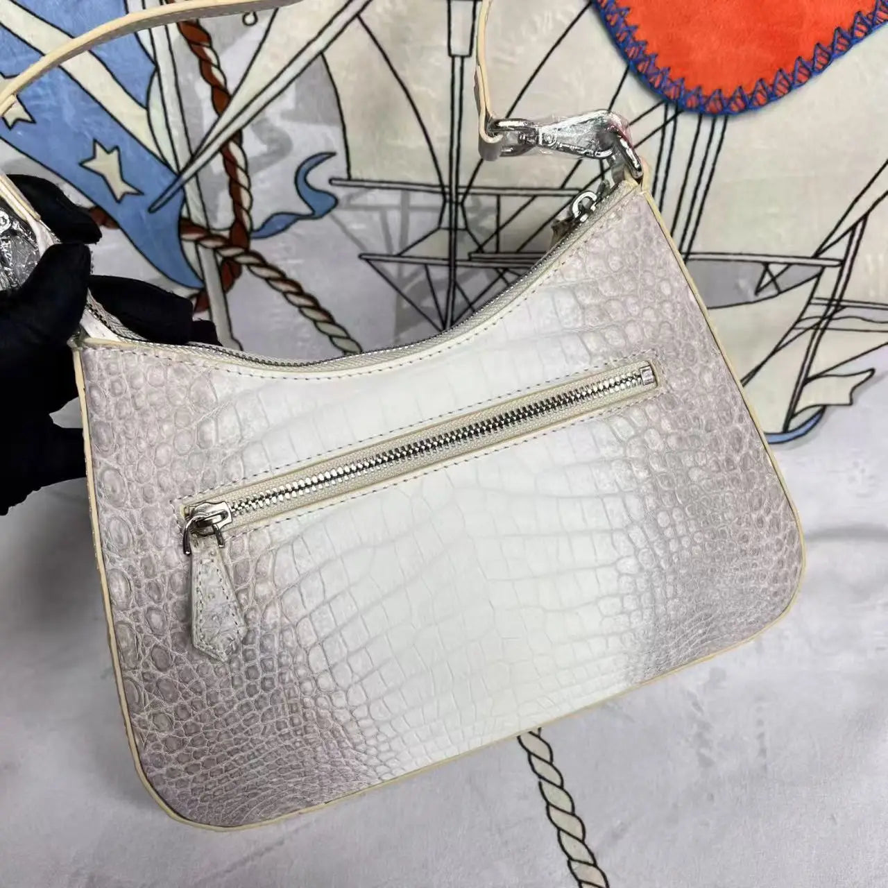 Himalaya White Genuine Crocodile Leather Crossbody Bag