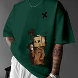 Men's Pure Cotton Graffiti Print Loose Fit Casual T-Shirt