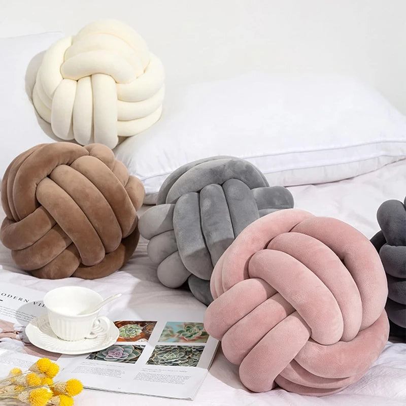 Handmade Knot Ball Throw Pillow – Soft Velvet Cushion