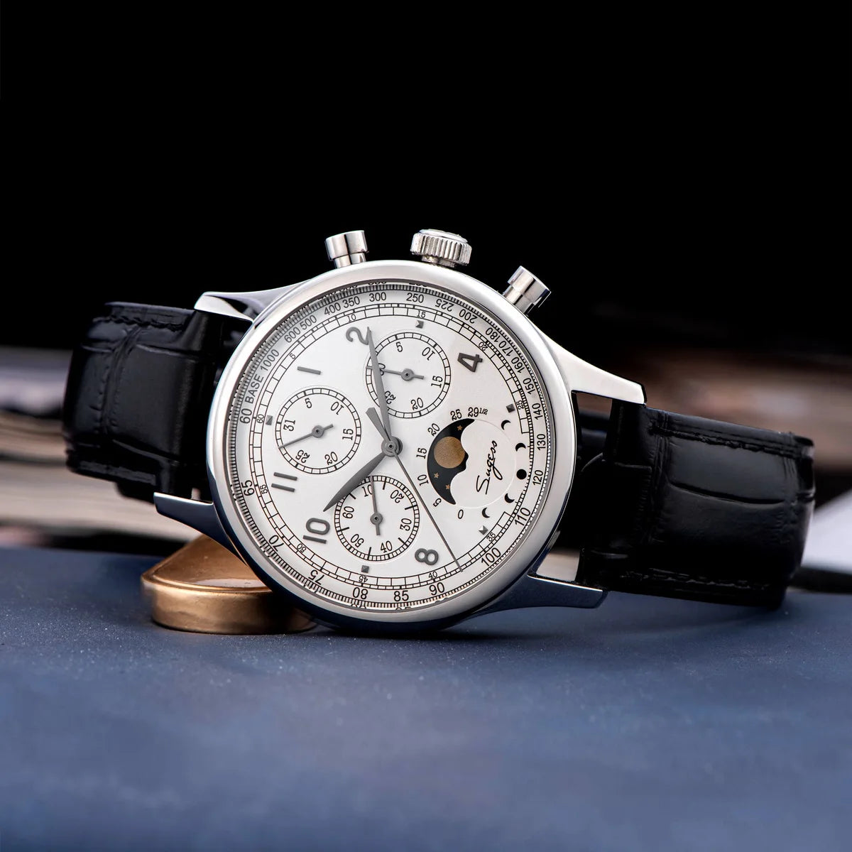 Sugess Watch of Men Chronograph Tianjin ST1908 Swanneck Movement Moonphase Business Mechanical Wristwatches Sapphire 2023 New