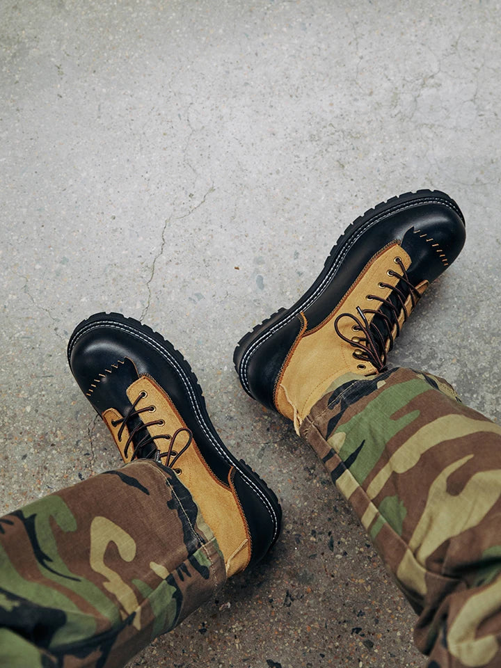 KOWM Hiking shoes men's cowhid boots British leather trekking shoes thick soled ankle sneakers cowhide high top motorcycle boots