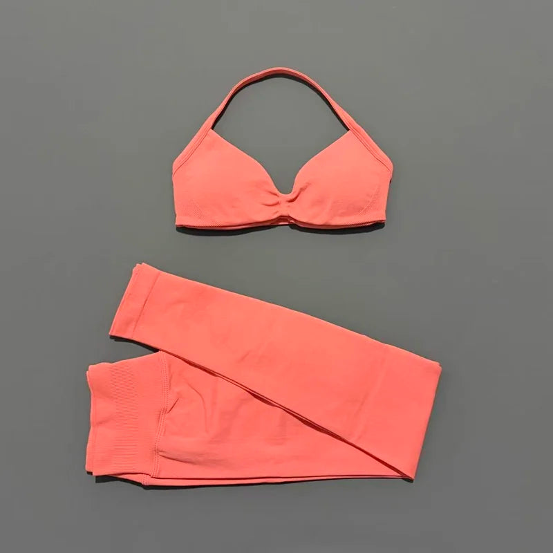 2Pcs HISTELLO Seamless Yoga Sports Set for Women Resistant Backless Bra Pilates Fitness Workout Running Leggings Gym Suit