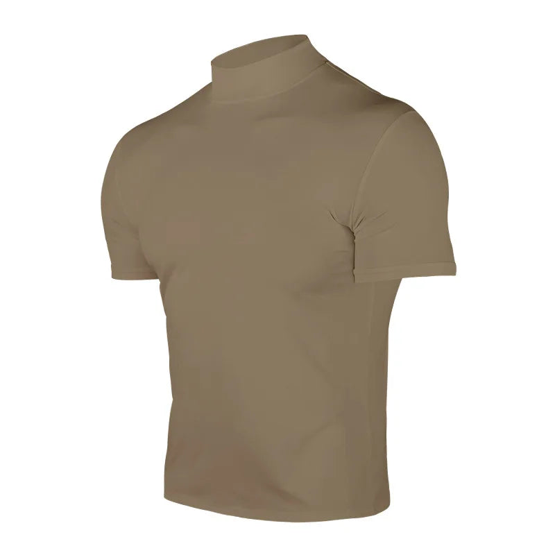 Men's compress T-shirts summer solid color short-sleeved men tops fashion yoga clothes men's tight turtleneck T-shirt