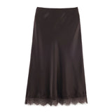 Willshela Lace Hem Pleated A-Line Midi Skirt