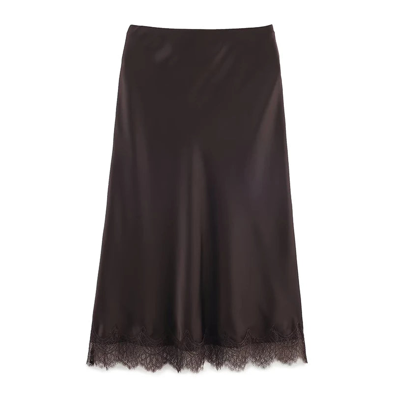 Willshela Lace Hem Pleated A-Line Midi Skirt