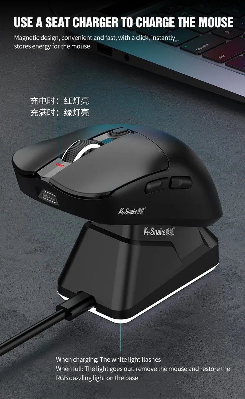 X11 Tri-Mode Wireless Gaming Mouse, 63g Lightweight, PAW3311 Sensor, 12000 DPI, Magnetic RGB Charging Dock