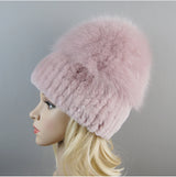 Women's Luxury Rex Rabbit & Fox Fur Beanie Hat