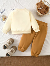 Toddler Boys’ 2-Piece Winter Fleece Set - Funny Bear Thick Pullover & Printed Pants