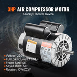 SucceBuy 2/3/3.7HP Air Compressor Motor 230V Single Phase Electric Motor 3450RPM CW/CCW Rotation Motor for Air Compressors