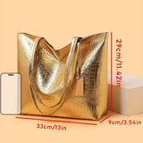 Women's Metallic PU Leather Tote Bag with Zipper