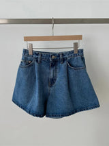 High-Waist Washed Denim Wide-Leg Shorts -Made Casual Blue Jean Shorts
