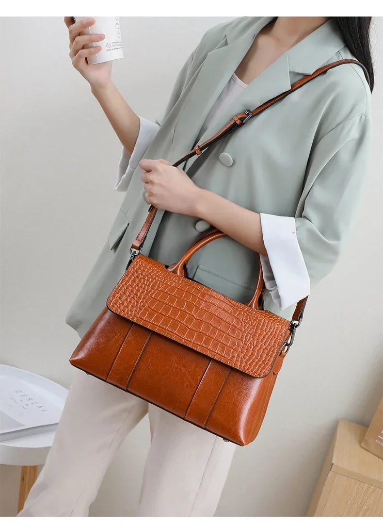Women's Cow Real Leather Crossbody Bag Female Cowhide Designer Luxury Shoulder Bags Ladies Casual Retro Large Capacity Handbag