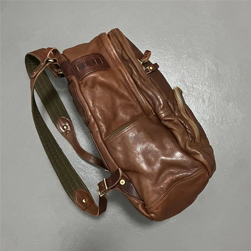 Vintage luxury genuine leather large capacity men's backpacks outdoor daily travel handmade soft real cowhide laptop schoolbags