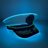 New Luminous White Sailor Captain Yacht Caps Wheat Embroidery LED Glow Navy Marine Hat Men Women Cosplay Halloween Costume Hats