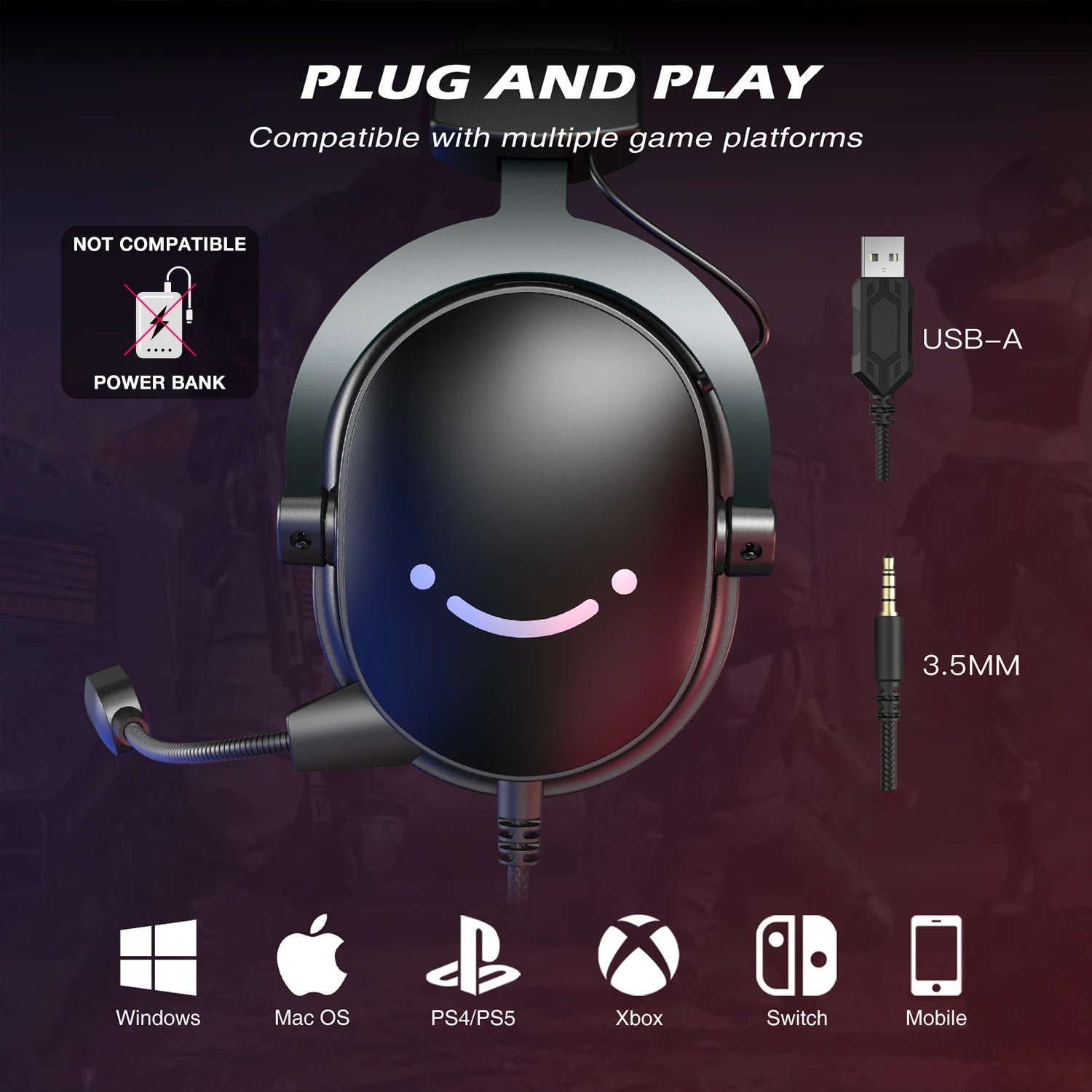 FIFINE Headset,3.5 mm jack&USB Headphone with 7.1 Surround Sound/volum contral/Mute switch for PC/MAC/PS4/PS5 Mixer-H9