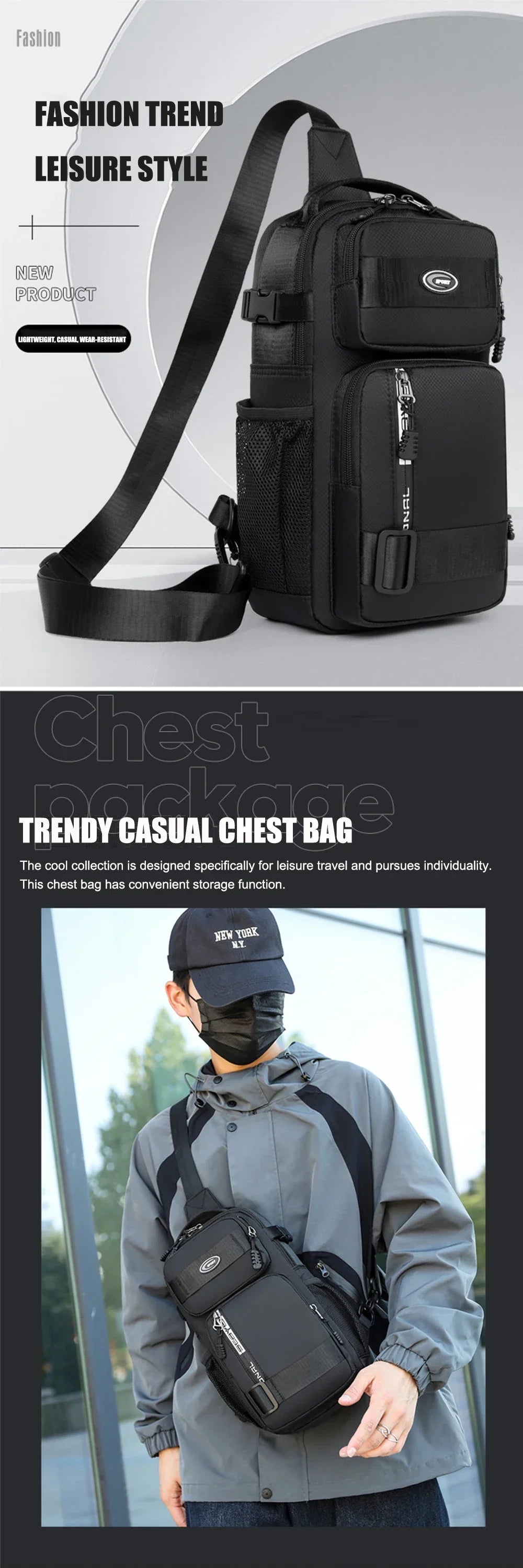 Neutral Crossbody Bags for Men and Women Are Suitable for Travel Use, Including Shoulder Bags and Travel Bags men's chest bag