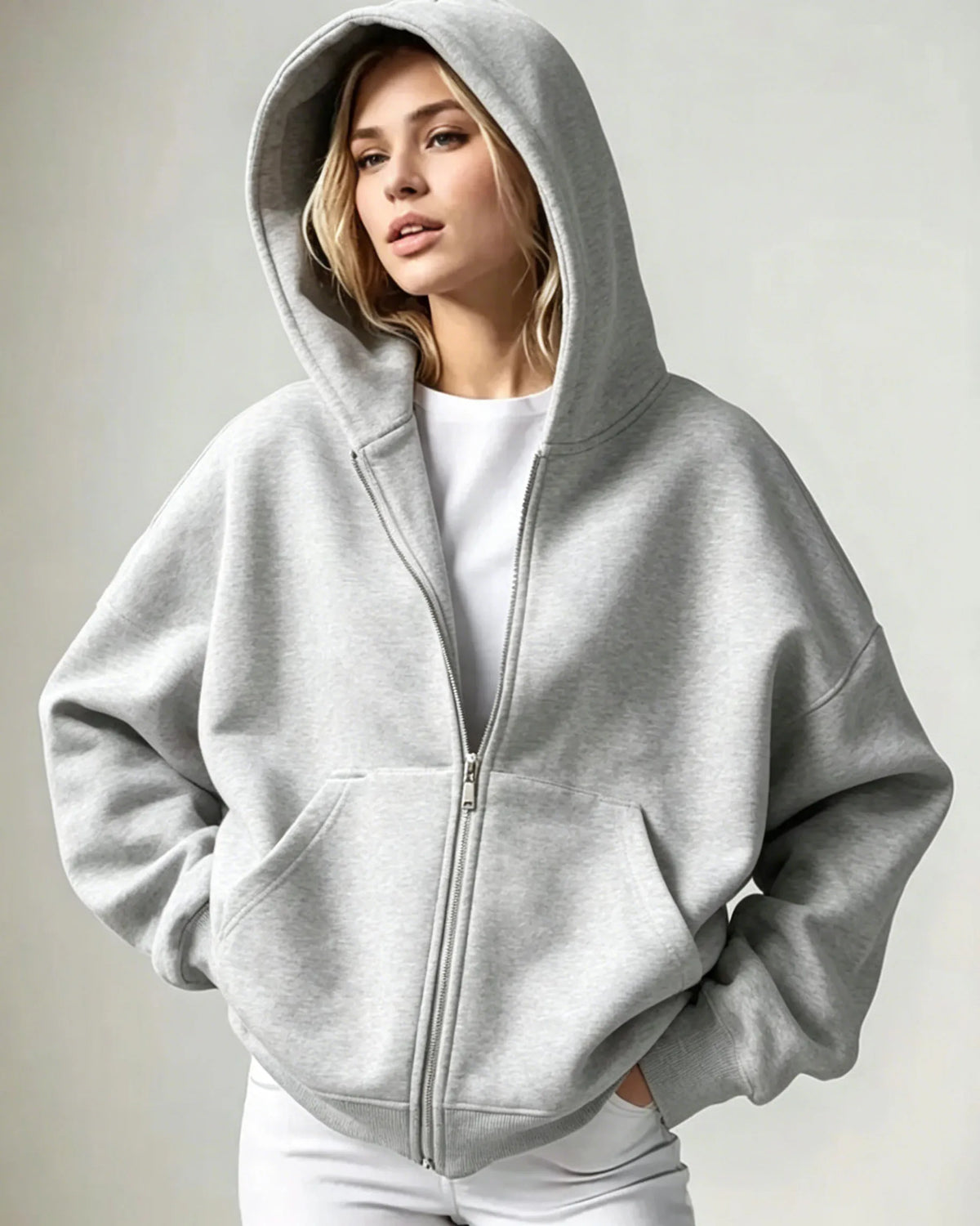 Women’s Relaxed Fleece Zip-Up Hoodie with Pockets