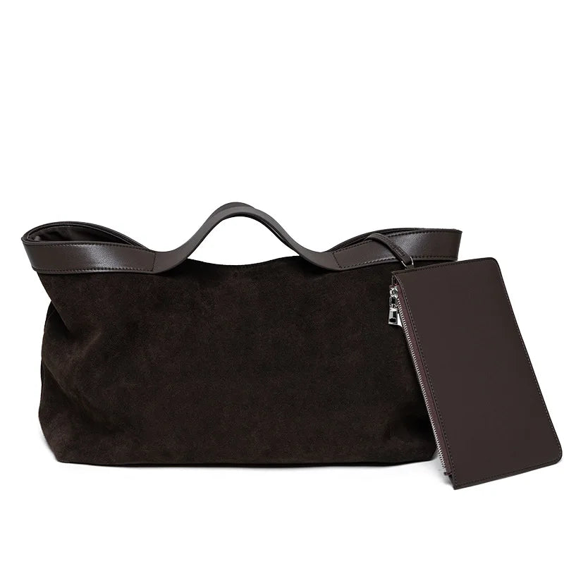 Motingsome Winter New Suede Big Tote Women Matte Cowhide Leather Handbag Oversized Shoulder Bowling Shopper Purse Luxury Design