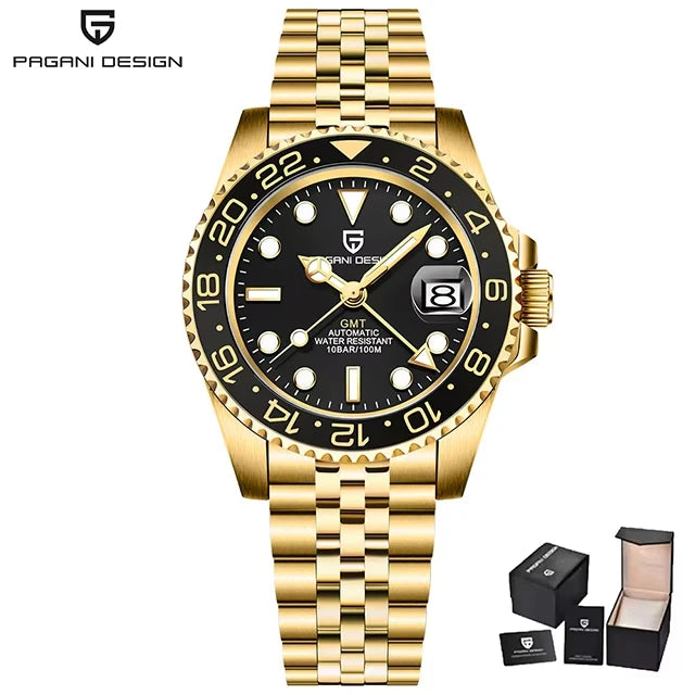 PAGANI DESIGN Men Watch GMT40mm Mechanical Watch Top Brand Sapphire Glass Stainless Steel Waterproof Clock RelogioMasculino Gift