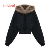 Women’s Black Cropped Zip-Up Hoodie