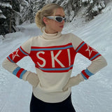 Women’s Retro Ski Print Turtleneck Sweater