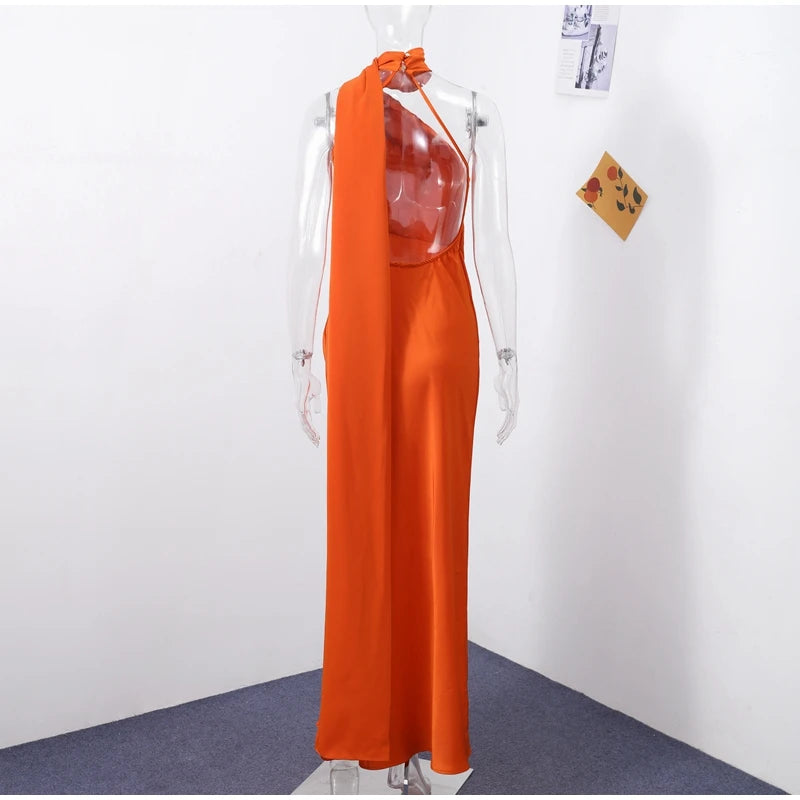 Elegant Ribbon Halter Maxi Dress