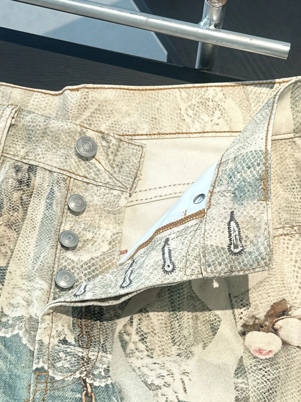 3D Pearl Chain Trompe L'Oeil Straight-Leg Jeans