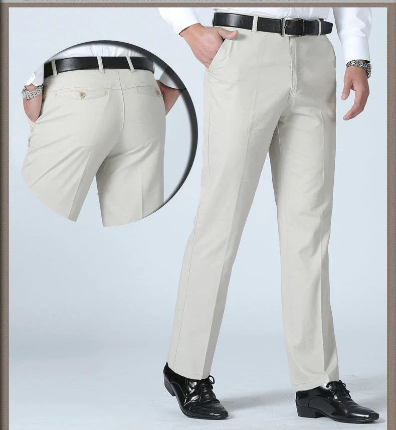 Men's Cotton Straight-Leg Casual Trousers
