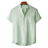 Men's Summer Cotton Linen T-shirt Beach Style Short SLeeve Henley Neck Vacation Hawaii Casual Lightweight Breathable Cozy Tops
