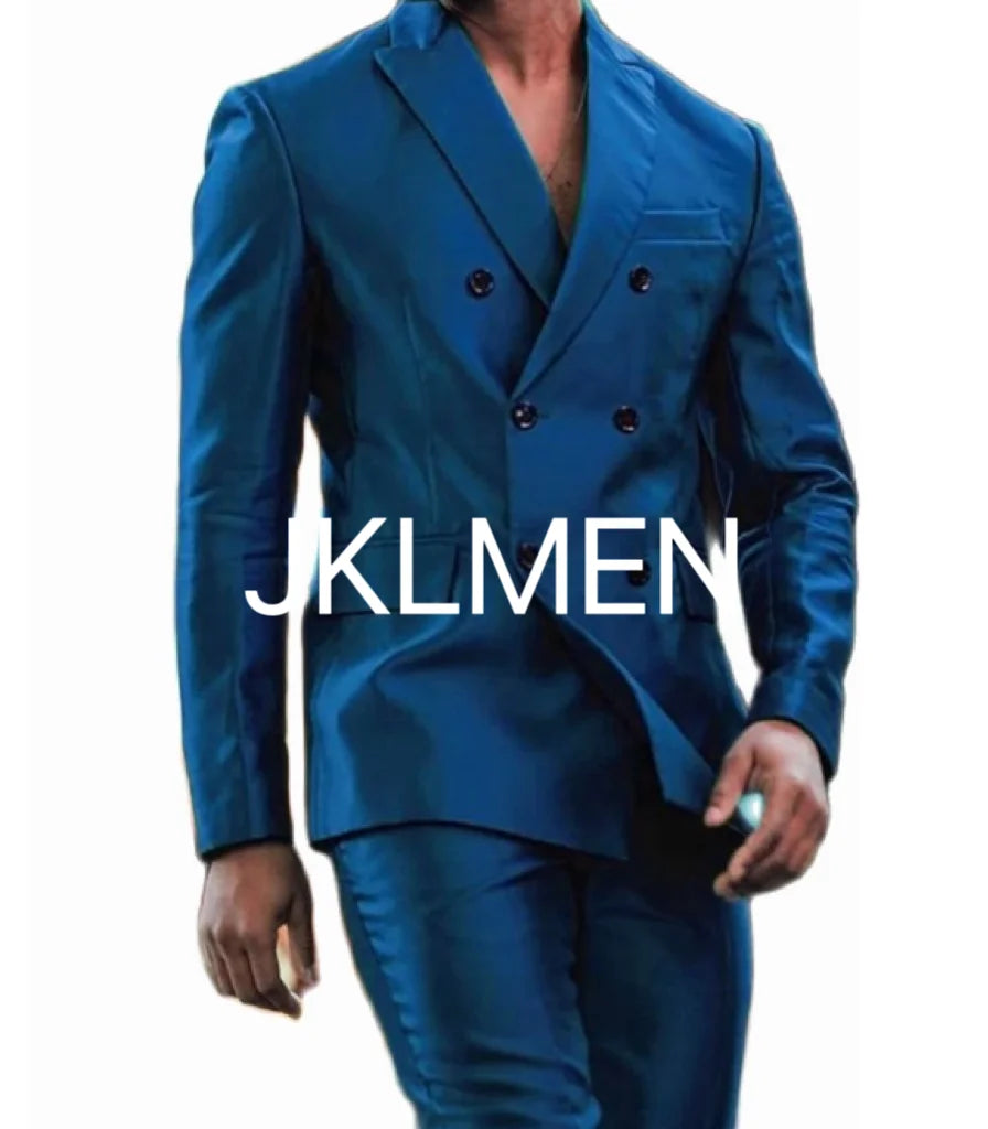 Shiny Double-Breasted Men's Suit Set – Jacket & Pants
