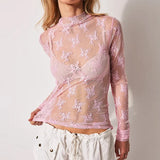 Floral Lace Sheer Mesh Long Sleeve Top