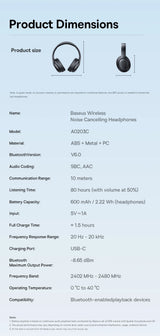 Baseus Wireless Headphones Bluetooth 5.3 HIFI Level Earphone 40mm Driver Foldable Over Ear Headsets 70H Playtime Spatial Audio