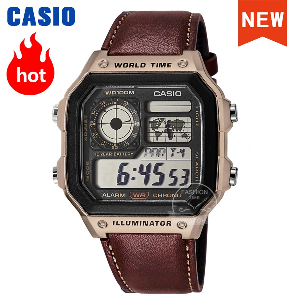 Casio AE-1200WHL-5A Men's Digital World Time Leather Sport Watch
