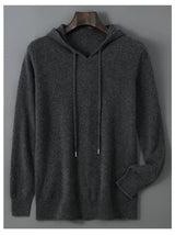 DjzDsm Autumn Winter Men's Sweater 100% Merino Wool Thick Hooded Pullover Soft Knitwear Casual Comfort Wool Clothing Tops