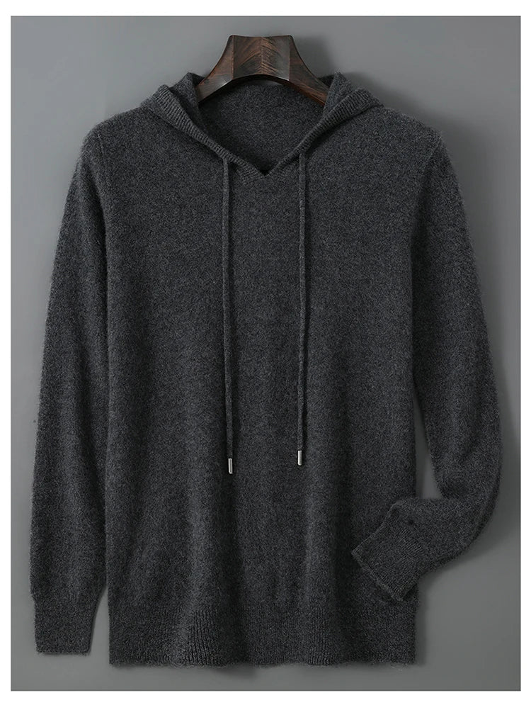 DjzDsm Autumn Winter Men's Sweater 100% Merino Wool Thick Hooded Pullover Soft Knitwear Casual Comfort Wool Clothing Tops