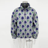 TARUXY Fleece Printing Sweatshirt Women's Half-Zip Sweatshirt Fleece Loose Turtleneck Pullover Female Winter Leisure Sweatshirt