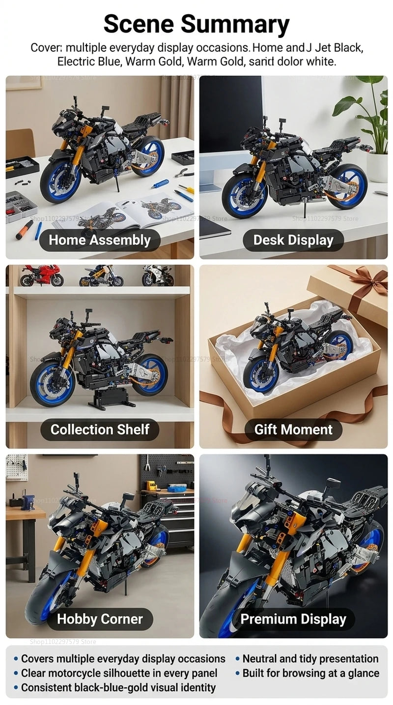 New 1478PCS Racing Motorcycle Building Blocks Kit for Adults DIY Speed Motorbike Model Educational Toy Gift Collectible for Boys