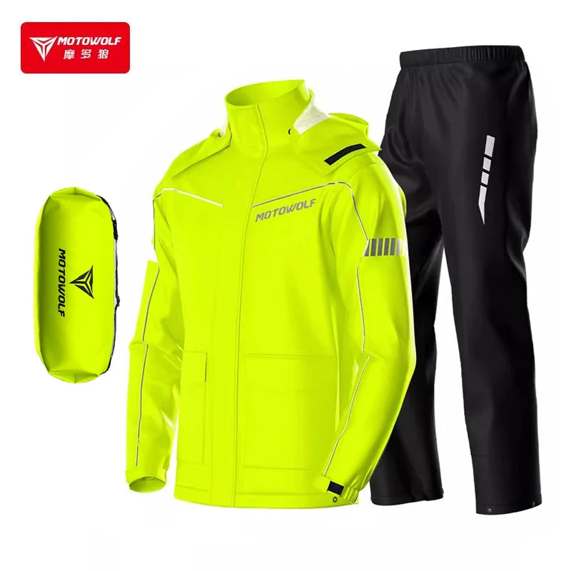 Men's Waterproof Motorcycle Rain Suit – Reflective Split Jacket & Pants