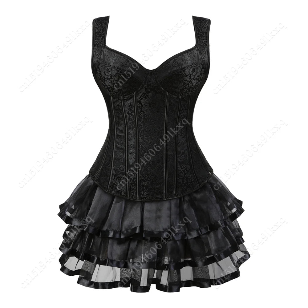 Women's Corset Dress with Straps & Lace | Plus Size Bustier Set