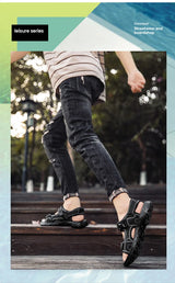 Summer Men Sandals PU Leather Lightweight Open Toe Flat Mens Casual Shoes Outdoor Walking Sandals for Men Beach Shoes Size 39-46