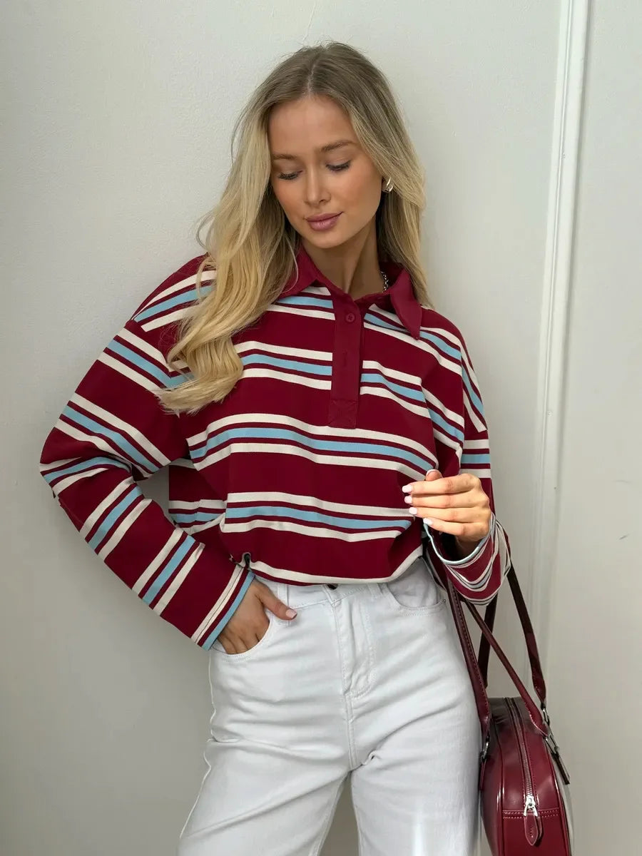 Vintage Striped Oversized Polo Shirt