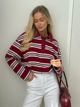 Vintage Striped Oversized Polo Shirt