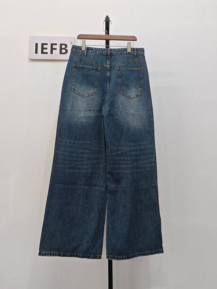 Retro Washed Wide-Leg Denim Trousers