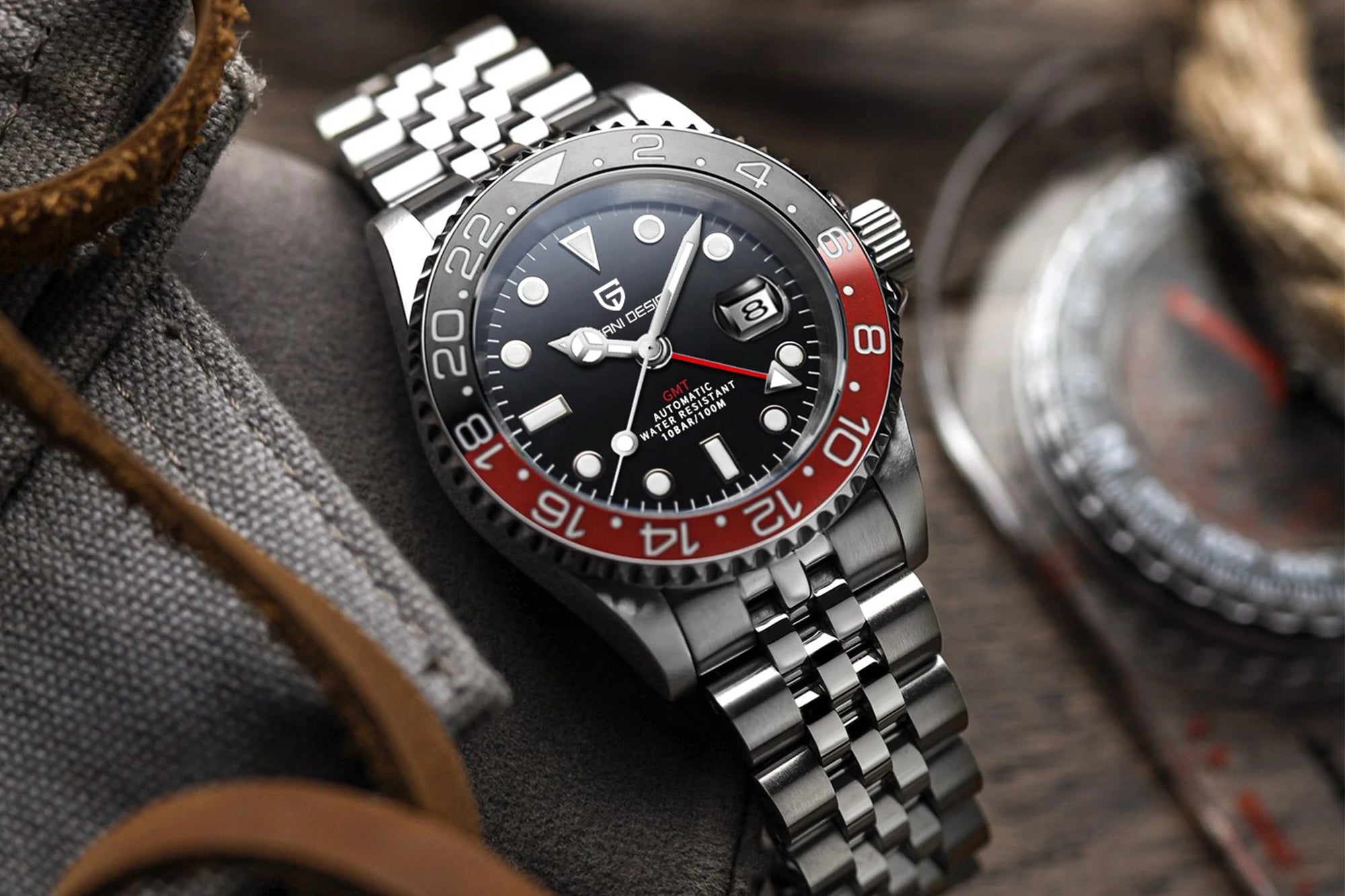 PAGANI DESIGN GMT Automatic Watch — Sapphire Crystal, 10-Bar Waterproof, 40mm