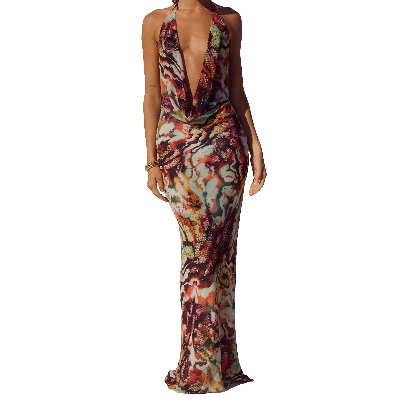 Floral V-Neck Sleeveless Maxi Dress