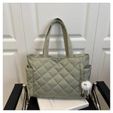 Multi Pocket Women Mailman Bag Diamond Patterned Cotton Clothing Shoulder Bag Large Capacity Tote Bag Casual Nylon Shoulder Bag