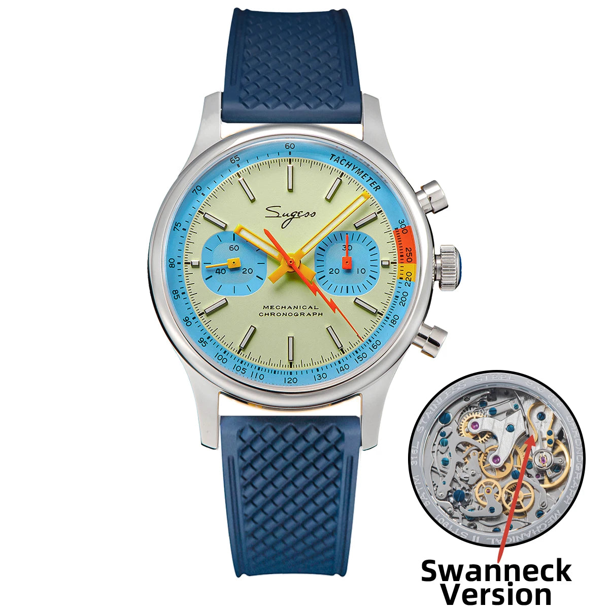 Sugess Watch of Men Chronograph Mechanical Wristwatches with Seagull ST19 Swanneck Movement Pilot Sapphire Crystal Racing V2 New