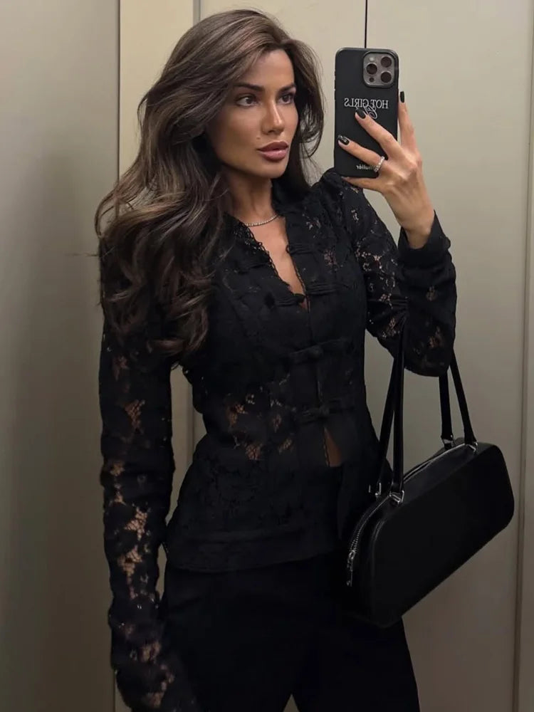 Summer Elegant Lace Hollow Out Party Blouse